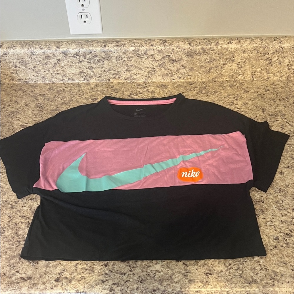 Nike Black and Pink Tee with Teal Swoosh